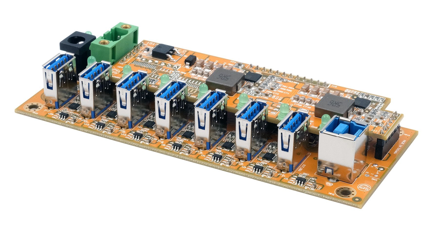 7-Port USB 3.2 Gen 1 HUB-Platine mit 15KV ESD Überspannungsschutz 7-Port USB 3.2 Gen 1 HUB-Platine mit 15KV ESD Überspannungsschutz
