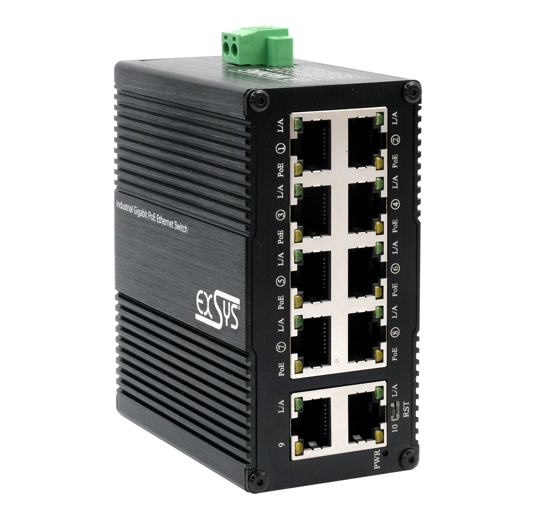 Mini 10-Port Industrial Gigabit PoE+ Switch, Web-Managed