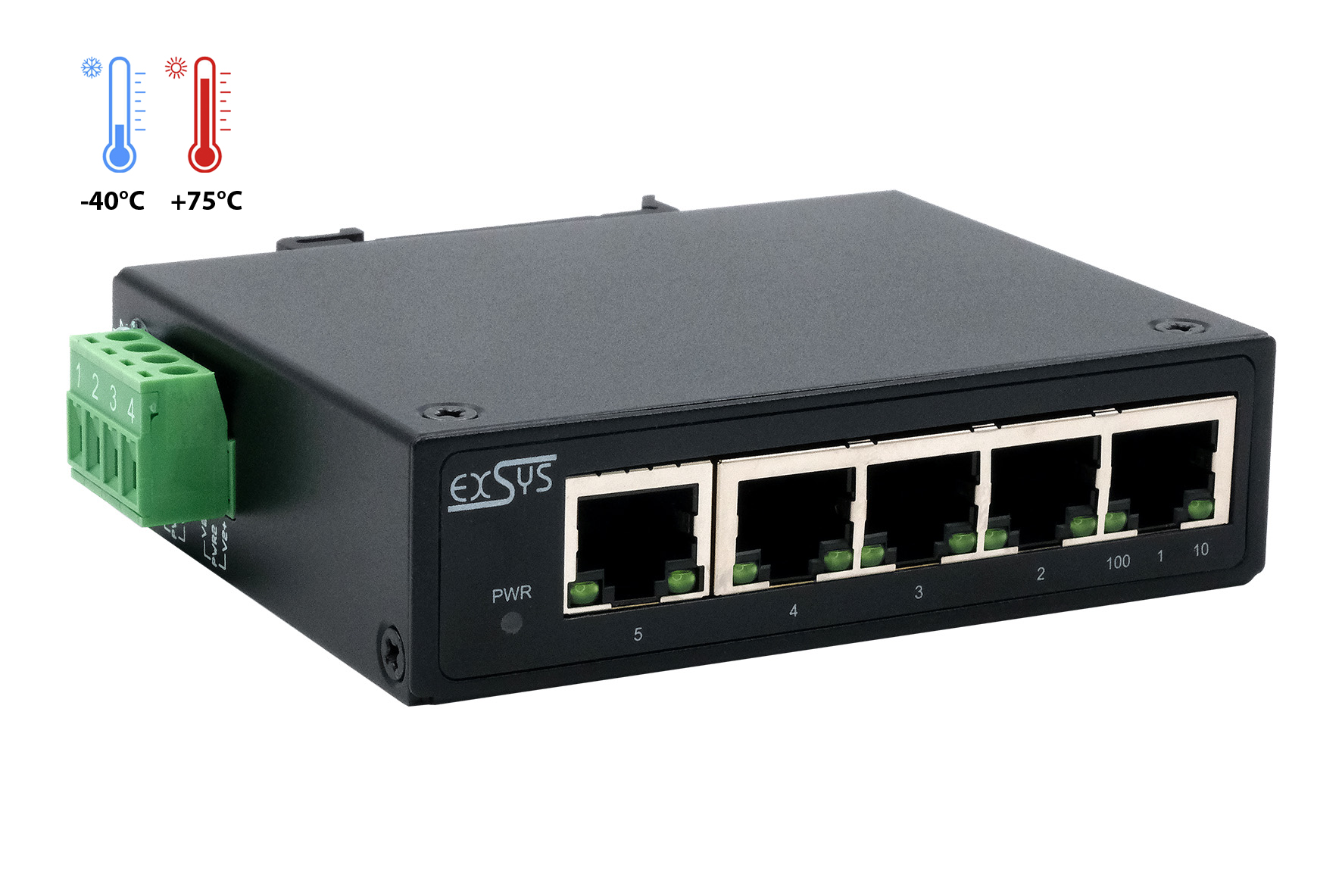 5-Port 10/100Tx Industrie Ethernet Switch, für Temperaturen von -40° bis +75°C
