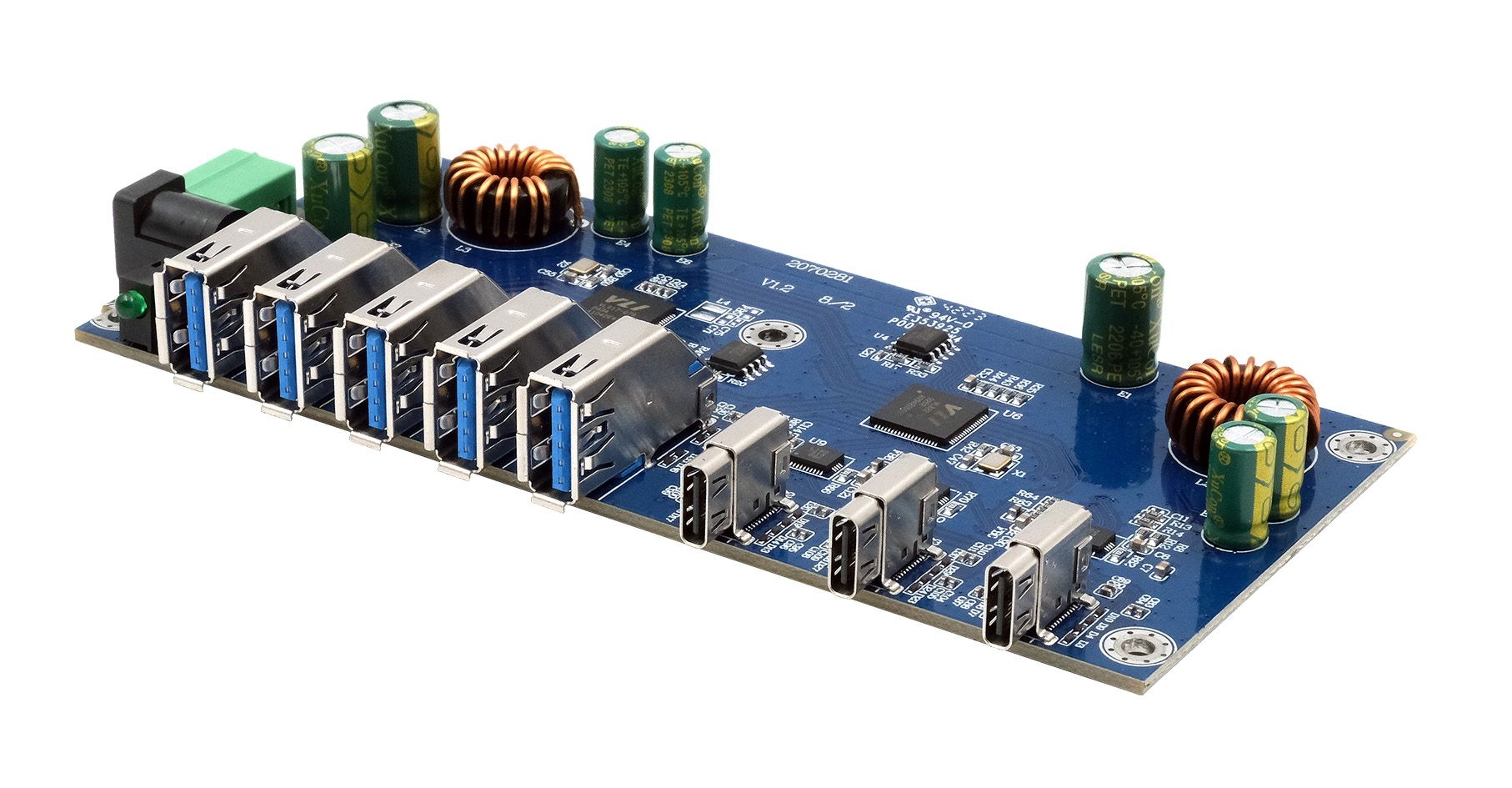 7-Port USB 3.2 Gen 2x1 HUB-Platine mit 2x USB-C und 5x USB-A 3.2 Gen 1 7-Port USB 3.2 Gen 2x1 HUB-Platine mit 2x USB-C und 5x USB-A 3.2 Gen 1