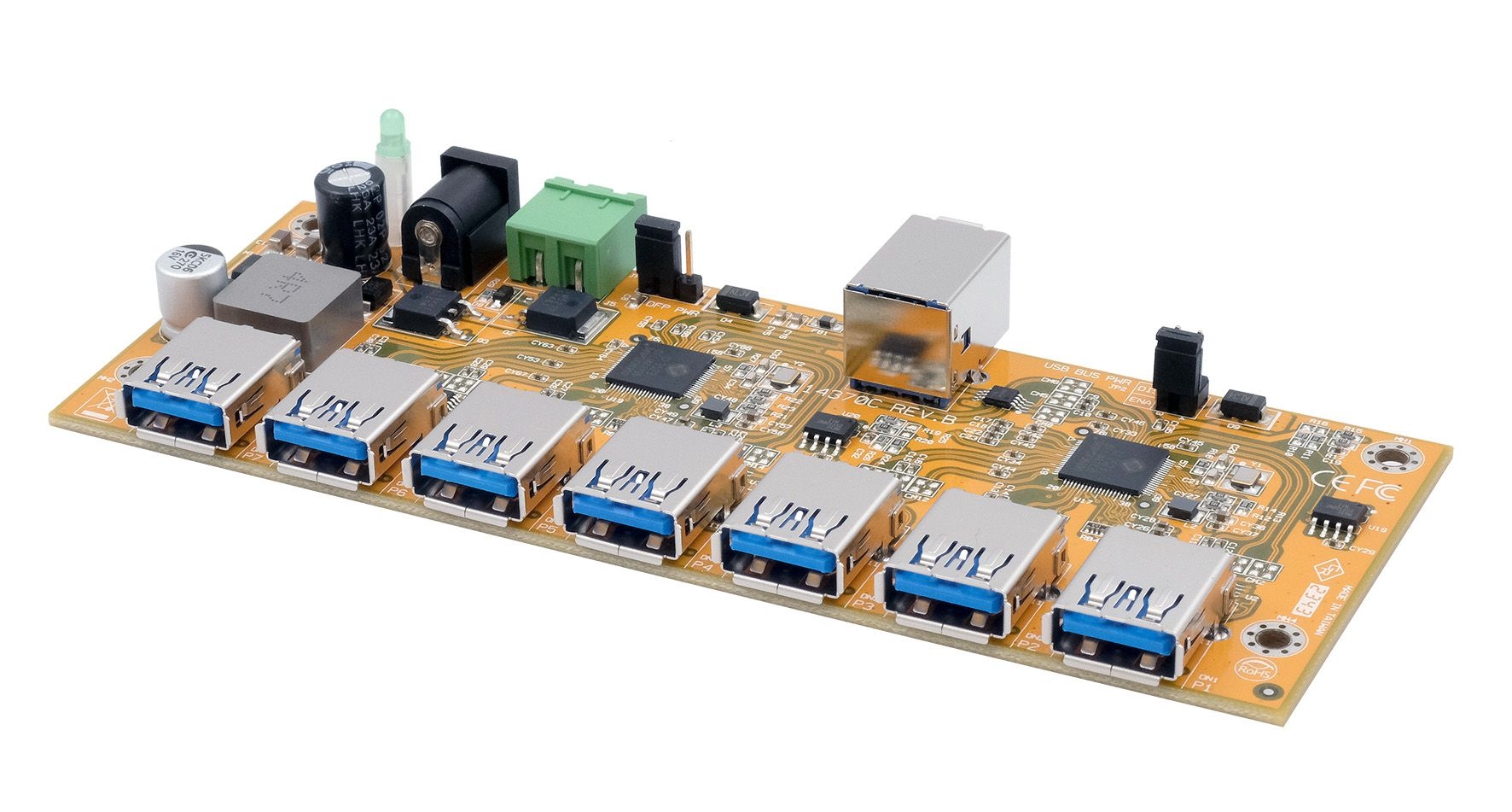 7-Port USB 3.2 Gen 1 HUB-Platine mit 15KV ESD Überspannungsschutz 7-Port USB 3.2 Gen 1 HUB-Platine mit 15KV ESD Überspannungsschutz