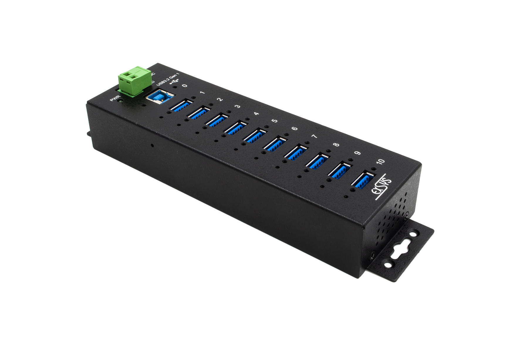 10-Port USB 3.2 Gen 1 Managed Metall Hub mit 15KV ESD Überspannungsschutz (DIN-Rail)