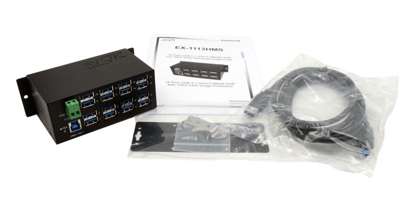 16-Port USB 3.2 Gen 1 Metal HUB with 15KV ESD Surge Protection, A-Ports ...