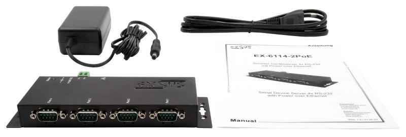 Ethernet zu 4x RS-232, inkl. 12V/3A Netzteil, PoE | EX-6114-2POE
